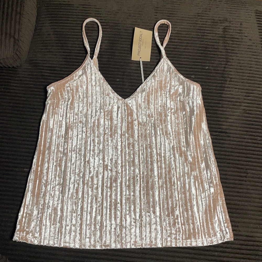 Metallic Pink Ribbed Spaghetti Strap Top NWT Sz M